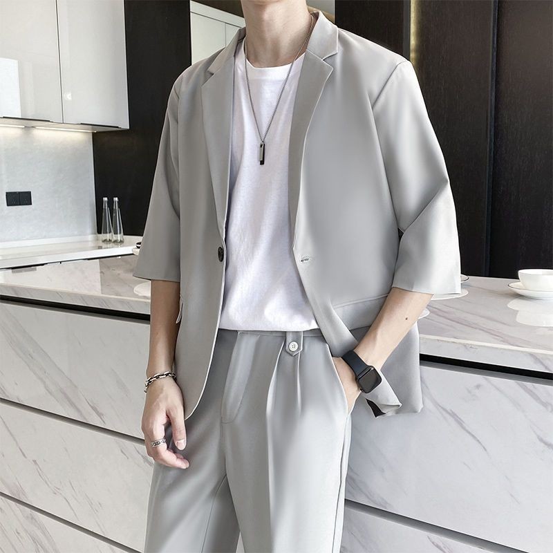 ฤดูใบไม้ผลิฤดูร้อนผู้ชาย Three-Quarter Sleeve Suit Suit Classy Jacket Thin Casual Small Suit All-Mat