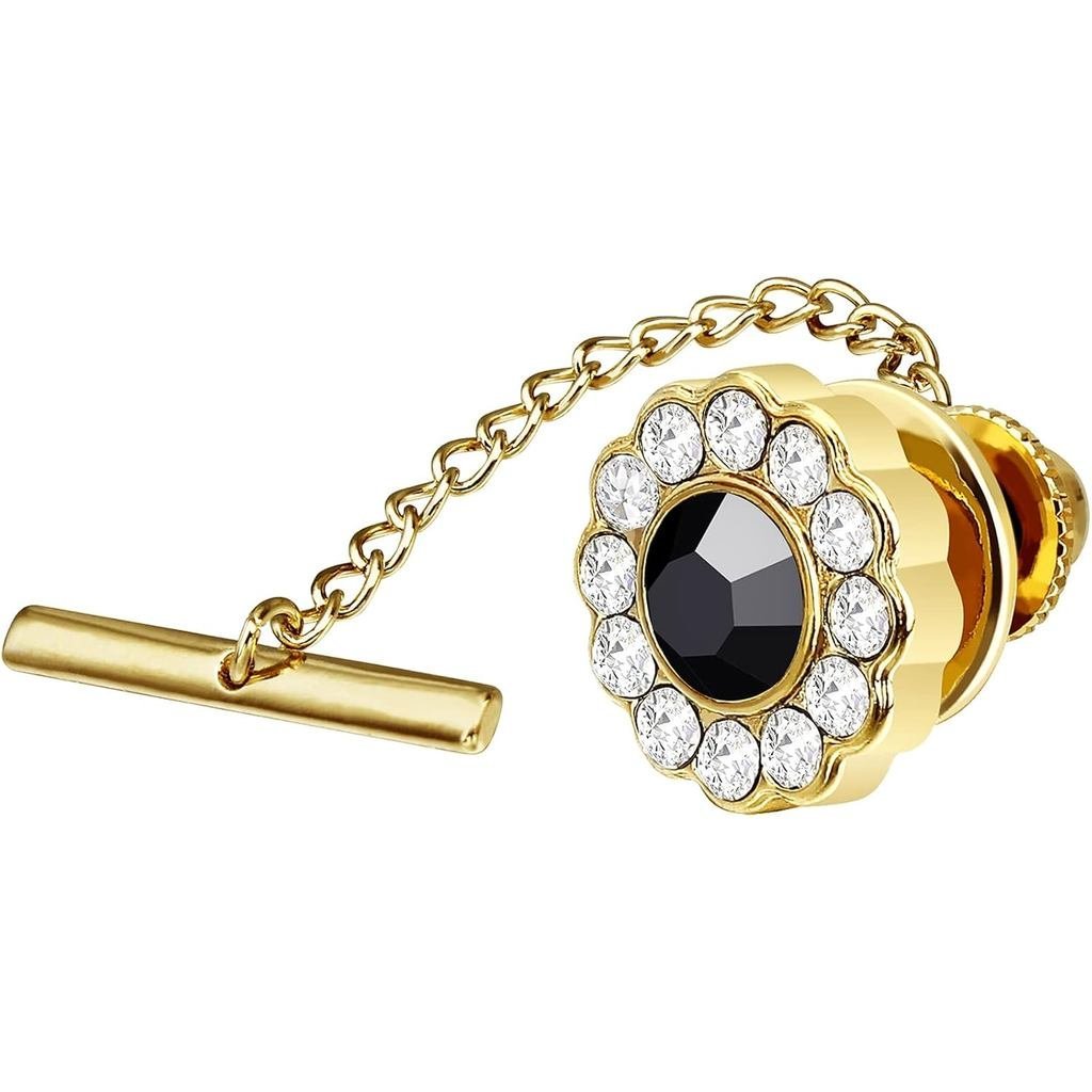 AMITER คริสตัล/มุก Tie Tack พร้อมโซ่,ทอง Mens Tie Pin เนคไท Pins Lapel Pin สําหรับงานแต่งงานวันเกิดค