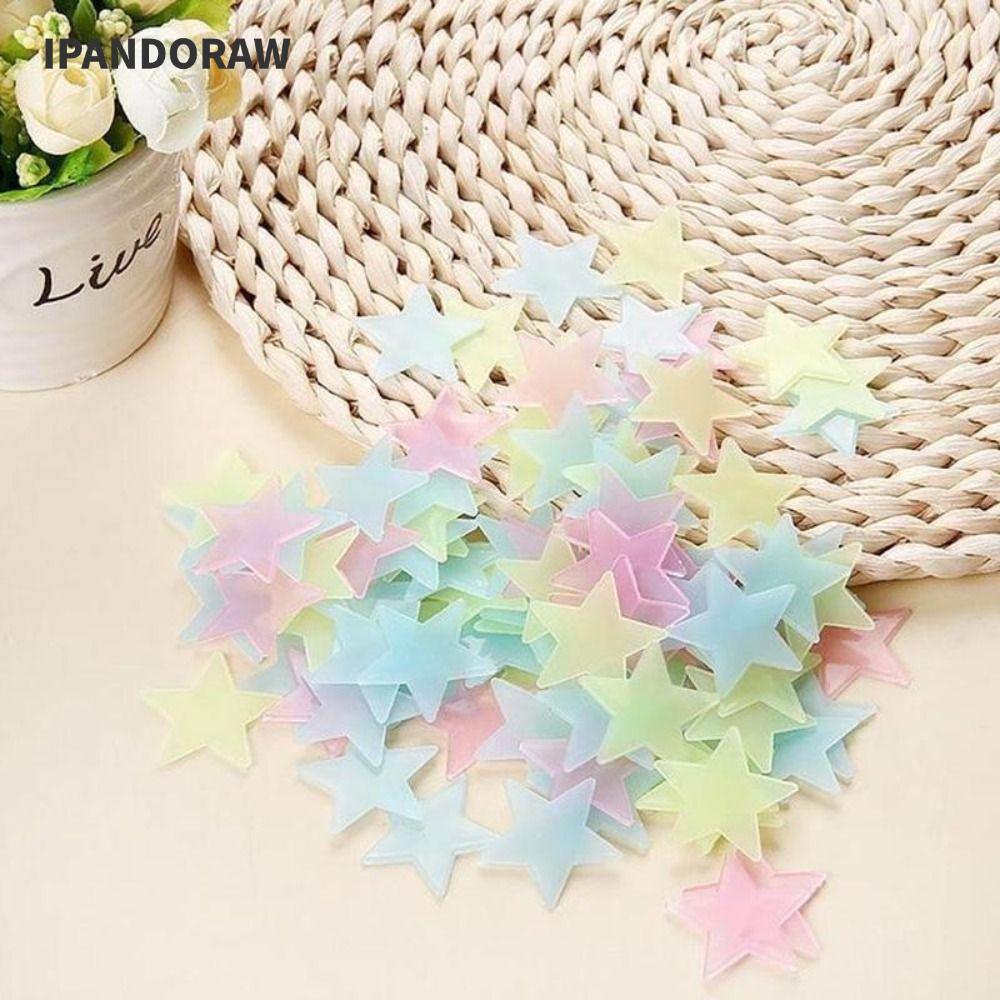 IPANDORAW 100 ชิ้น/เซ็ต Luminous สติ๊กเกอร์ติดผนัง, DIY Glow In The Dark Luminous Decal, แฟชั่นเนอสเซอรี่เครื่องประดับที่มีสีสัน Star Fluorescent Wall Art Decals เด็กตกแต่งห้องเด็ก