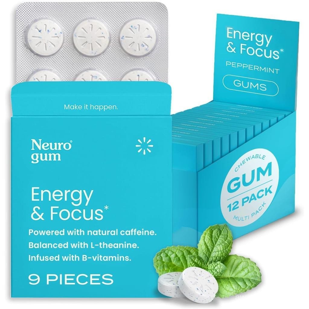 นูโรกัม|NootropicEnergyCaffeineGum|40mgCaffeine+60mg+BVitaminsforEnergyandFocus|ปราศจากน้ําตาล+วีแกน