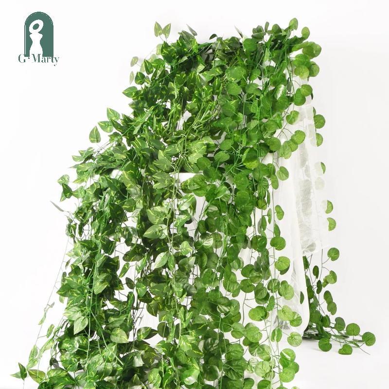 Gmarty ประดิษฐ์ Ivy Creeper Vines 5 ชิ้นสีเขียว Garland สําหรับแขวนผนังสํานักงานห้องนอนตกแต่งบ้าน KL