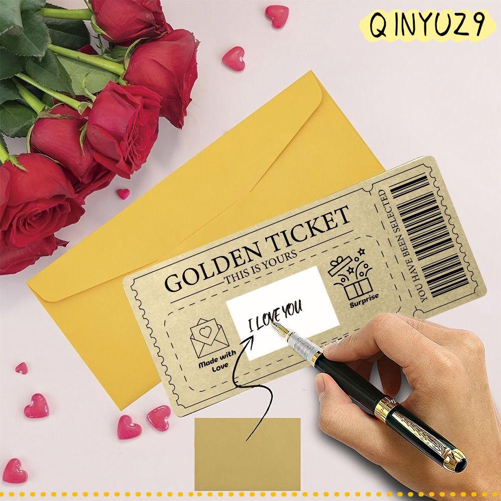 QINYUZ9QX Golden Ticket Scratch- Card, with Envelope Scratch Ticket Concert Ticket, Raffle Gift Part