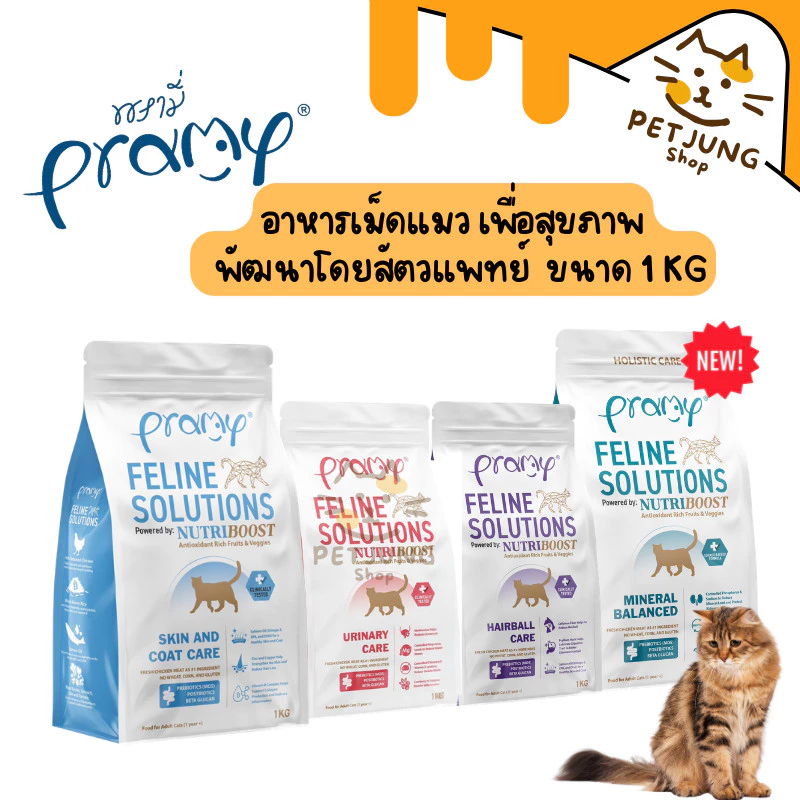 Pramy Feline Solutions พรามี่ แคร์ อาหารเม็ดแมว เพื่อสุขภาพ พัฒนาโดยสัตวแพทย์ ขนาด 1 KG
