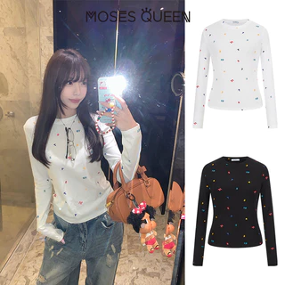 MOSESQUEEN มอสเนสควีนแขนยาวสำหรับผู้หญิง ลายพิมพ์สีสันสดใส จากผ้าฝ้ายที่ดูดซับเหงื่อและระบายอากาศได้ดี #63510