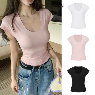 MOSESQUEEN โมเสสควีน เสื้อยืดแขนสั้นคอกลม เรียบหรู เหมาะสำหรับหน้าร้อน #63638