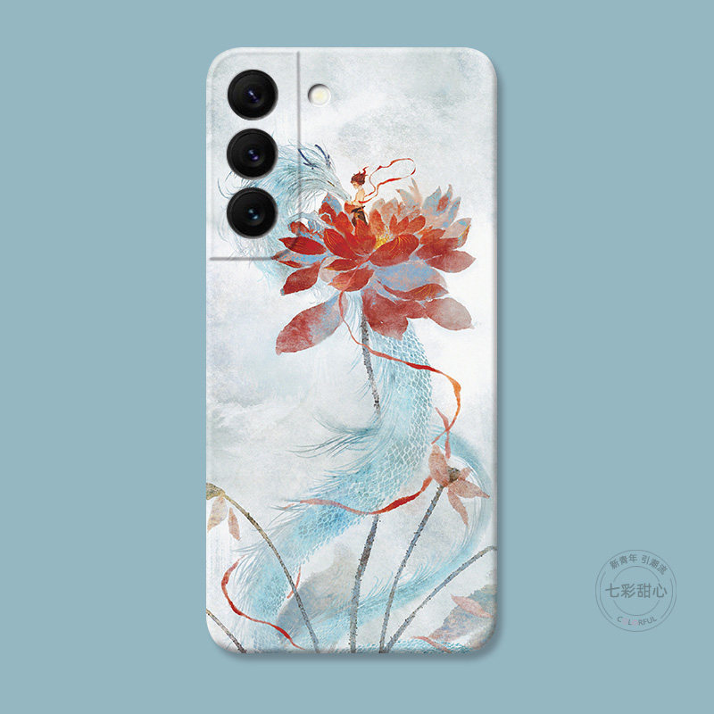 Red Lotus White Dragon เหมาะสําหรับ Samsung S22 เคสโทรศัพท์ s26s25s24s23ultra น่ารักชาย s21 วรรณกรรม