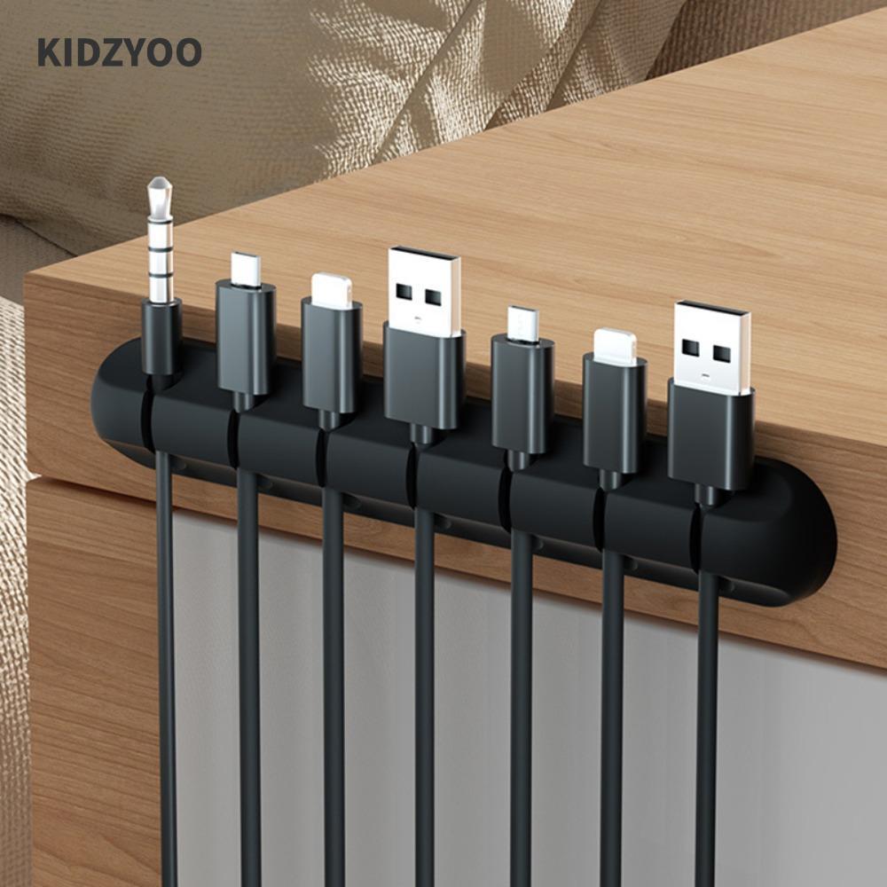KIDZYOO เครื่องม้วนสาย USB, ที่เก็บสายไฟแบบยืดหยุ่นสีดํา, ซิลิโคนเดสก์ท็อป Tidy ลวดสําหรับเมาส์คีย์บอร์ดหูฟังป้องกัน