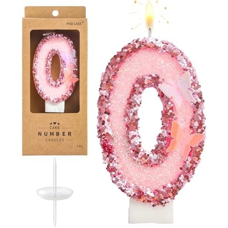 PHD CAKE Number 1 Pink Butterfly Birthday Candles, Butterfly Themed Number Candles, Cake Number Cand
