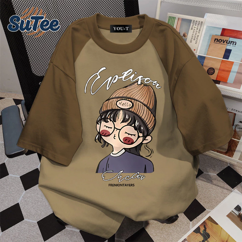 🌷Su.Tee🌷 เสื้อทูโทน oversize เสื้อสตรีท เกรดพรีเมียม เสื้อคอตตอน ไม่หดตัว ใส่สบาย ลาย "Hat girl"