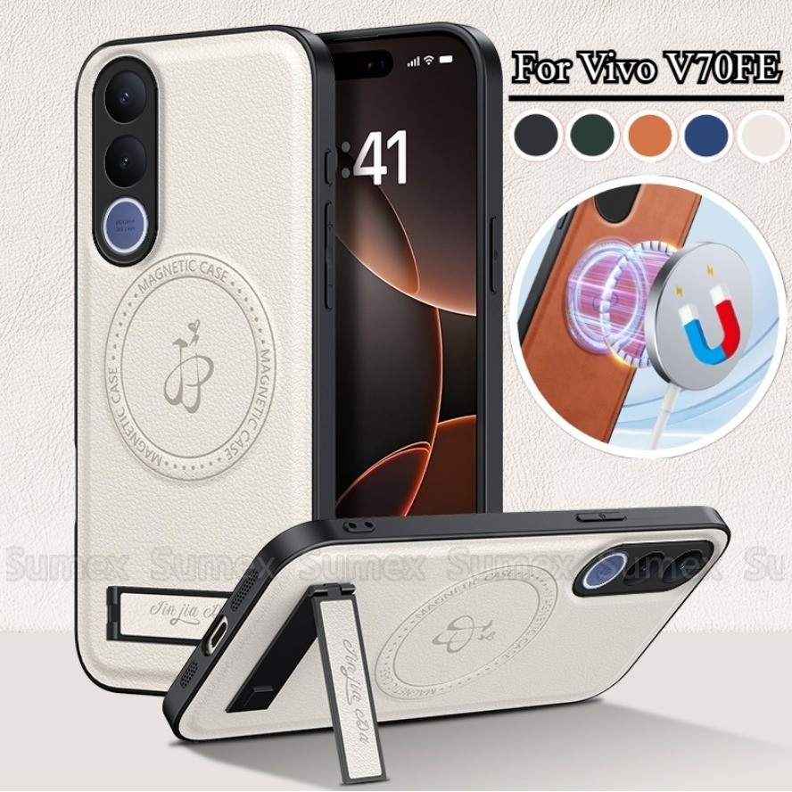 Stand Holder ซองหนังสําหรับ Vivo V70 FE 5G แหวนชาร์จแม่เหล็กธรรมดาปลอกโทรศัพท์กันกระแทกฝาหลัง Vevo V
