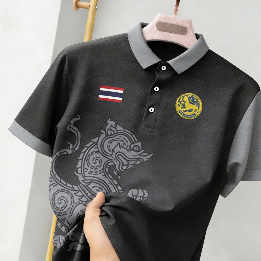 เสื้อโปโลลายไทยสำหรับสุขภาพประเทศ ออกแบบให้ใส่ง่ายสำหรับทั้งผู้ชายและผู้หญิง แขนสั้นและทรงหลวม