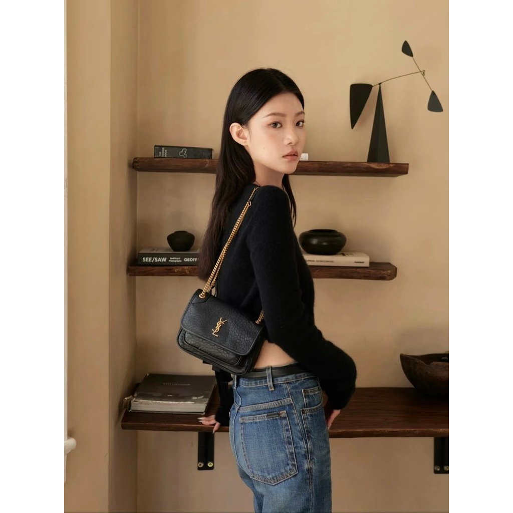 [Channel Goods] YSL Saint Laurent Niki Series Elephant Pattern Sheepskin Shoulder Bag Crossbody Bag 