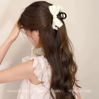กิ๊บติดผมโบว์สีขาวแบบคลิปผ้า สำหรับแต่งเติมลุคให้ดูน่ารัก