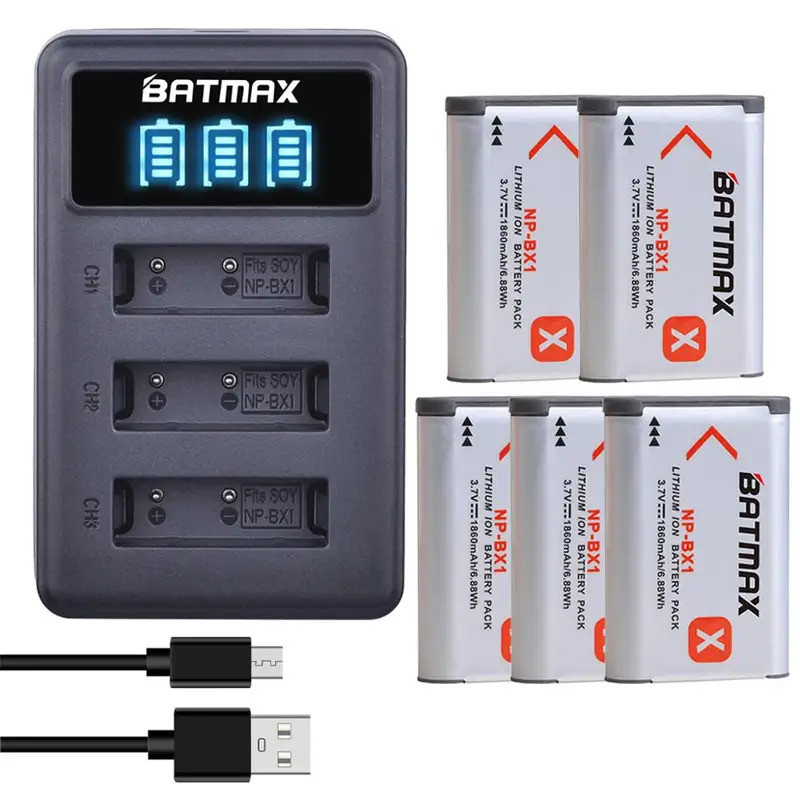 Batmax 1860mAh NP-BX1 npbx1 Battery+LED 3 Slots Charger for Sony ZV-1F DSC-RX100 M6 M7 M5A M3 WX500 