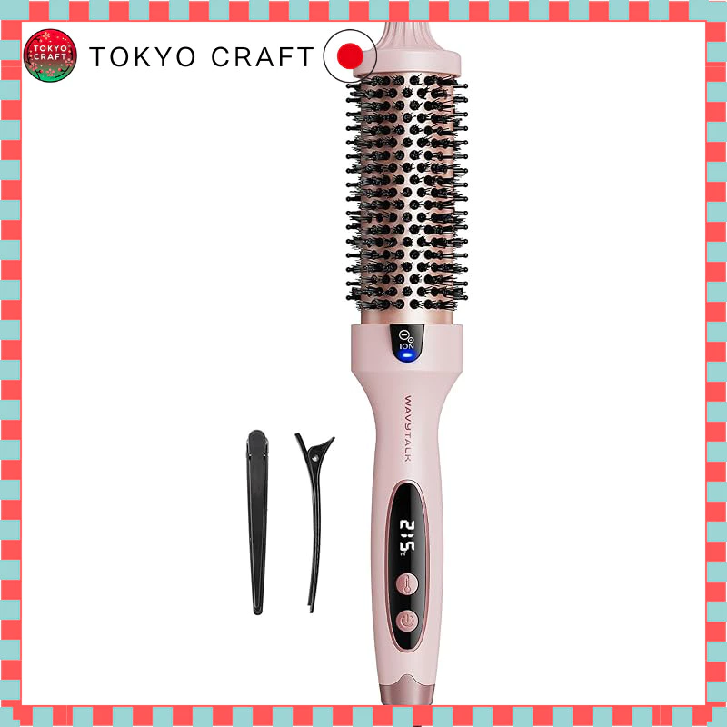 Wavytalk 38mm Thermal Hair Brush, Hair Straightening & Styling Brush, 5 Temperature Settings, Pink/Rose Gold