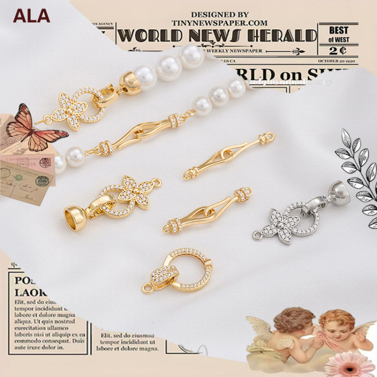 💖เครื่องประดับ DIY💖บักเกิลตะขอ ชุบทอง 14k ประดับเพทาย รูปใบโคลเวอร์สี่แฉก สําหรับทําเครื่องประดับ สร้อยคอ สร้อยข้อมือ DIY[สร้อย DIY/ทํา กําไล DIY/ทําสร้อยคอ DIY/buckle/necklace/bracelet]