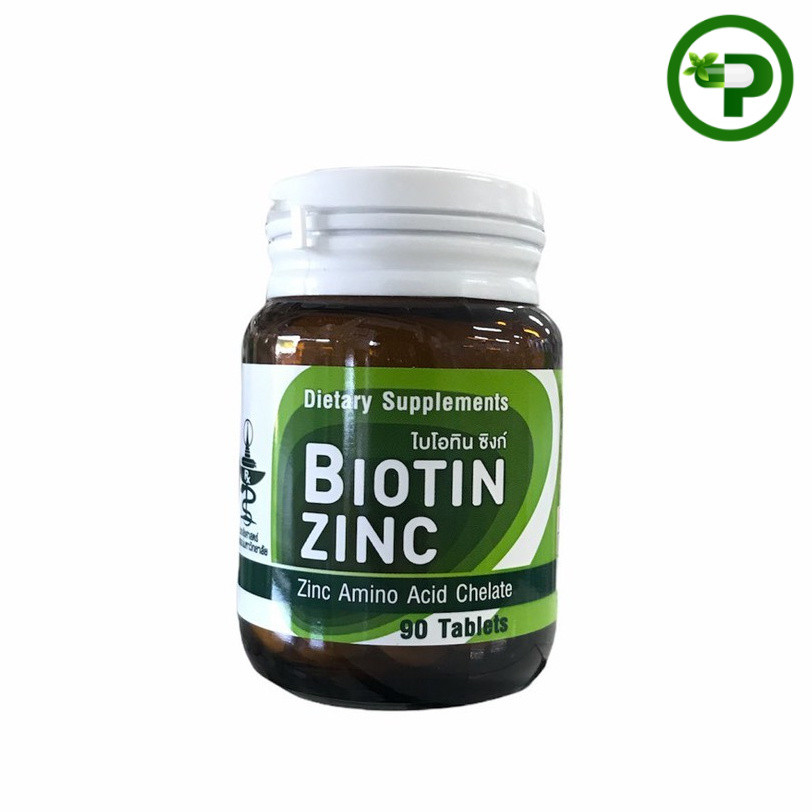 Biotin Zinc ไบโอติน ซิงก์ คณะเภสัช จุฬา มีส่วนช่วยคงสภาพเล็บ ผม ผิวหนัง บรรจุ90เม็ด [1 กระปุก]