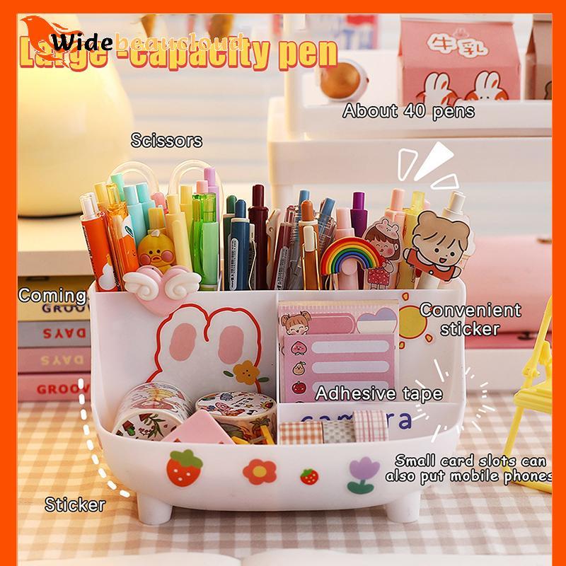 Widebeaucloud Kawaii Desktop Pen Holder ความจุขนาดใหญ่น่ารักกล่องเก็บเครื่องเขียนสร้างสรรค์การ์ตูนที่ใส่ดินสอ Ins Desk Organizer สําหรับสาว Nice
