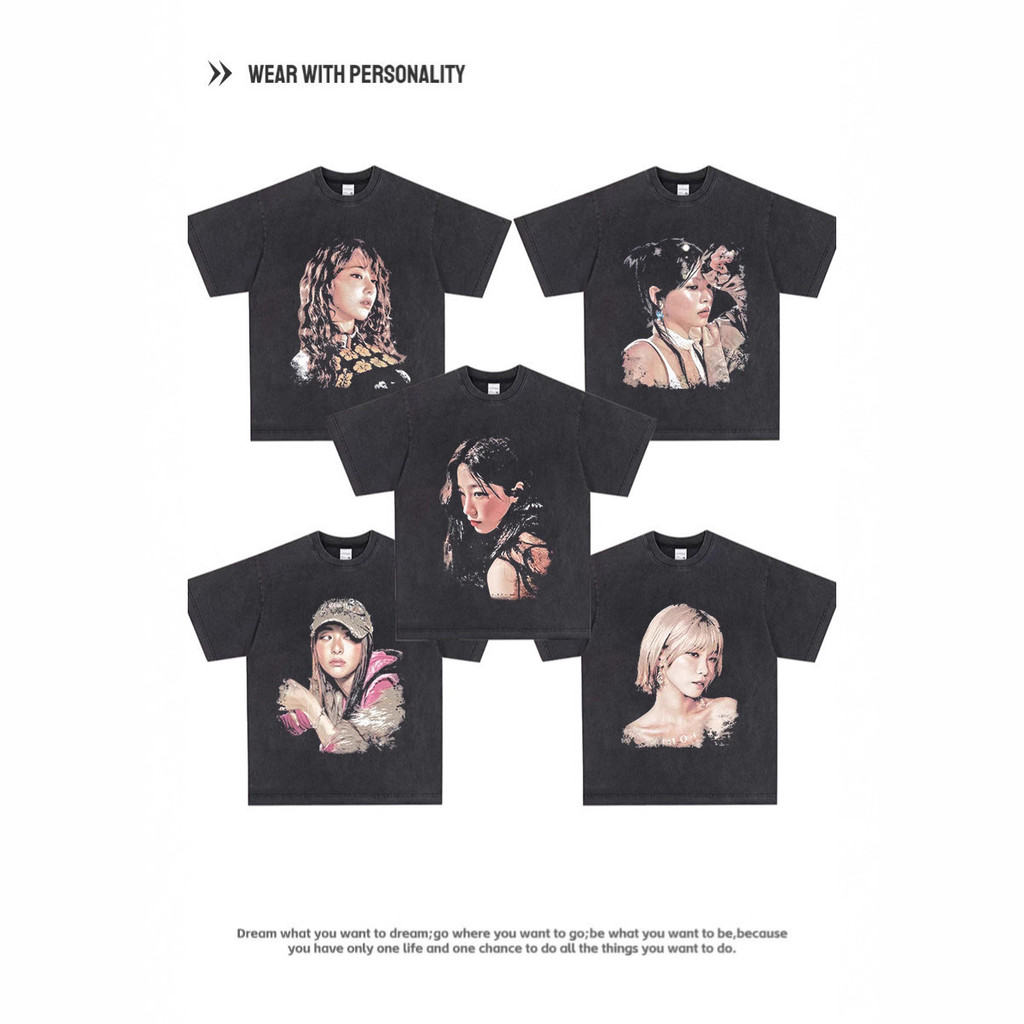 【in stock】[มีสินค้า] เสื้อยืดวินเทจของวงเกิร์ลกรุ๊ป LE SSERAFIM คิม แชวอน, มิยาโอกิ ซากุระ, โอ ยุนจิ