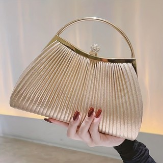 Bolsa Feminina De Festa Franzida Com Alça Corrente Com Strass Para Casamento Baile De Formatura E Jantar