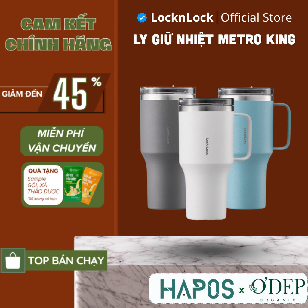 LocknLock Metro King กระติกน้ําร้อน 820ml ฝาสไลด์ สแตนเลส SUS304 มีหูหิ้ว LHC4326 - HAPOS LOF