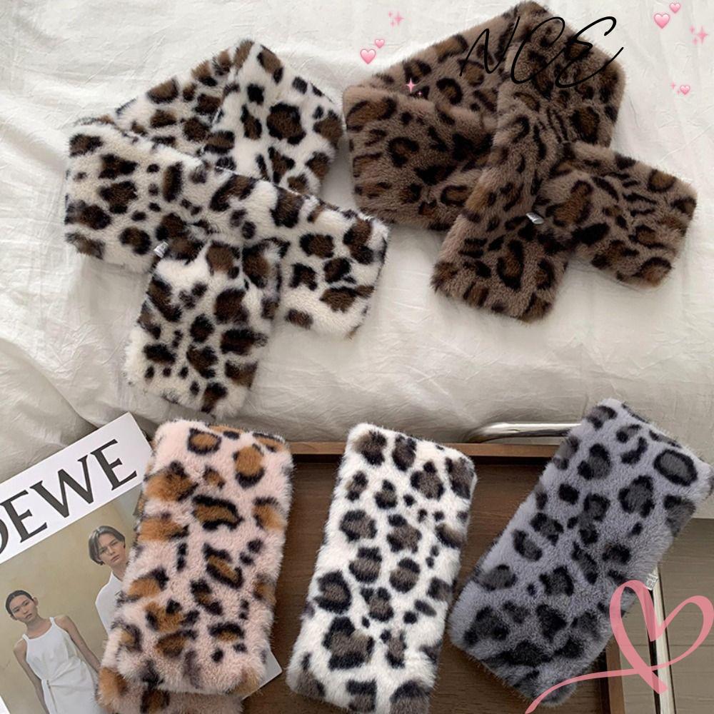 NCE ผ้าพันคอตุ๊กตา,Faux Fur Soft Cross Scarves,น่ารักสีทึบThicken Warm Windproofคอห่อผ้าพันคอสําหรับ