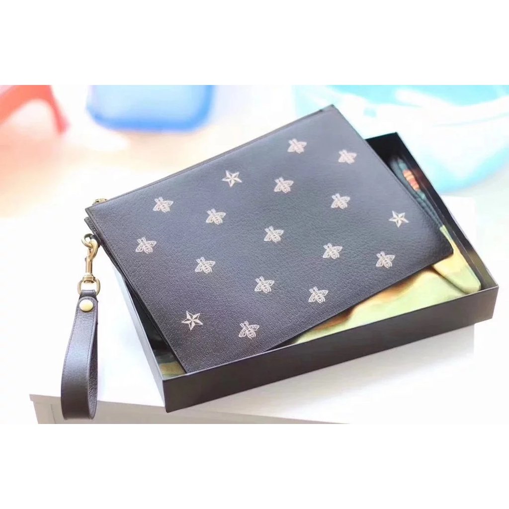 Gucci/Gucci Autumn Winter Limited Edition Bee Star Pattern Leather Clutch 495066 DJ2KT 8474 คลัทช์หน