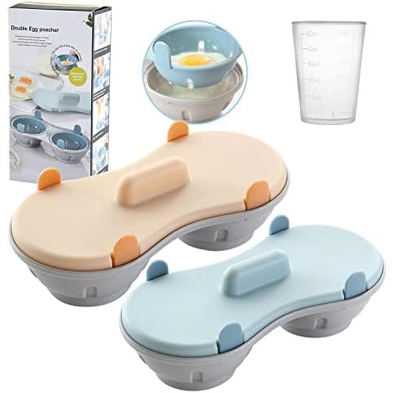 Egg Poacher Microwavable, Egg Steam with Measure Cup Dishwashable, Egg Maker Poached Egg Steamer Kit
