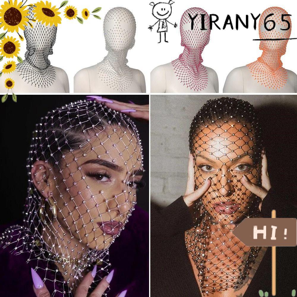 YIRAN Rhinestone Headcover สุภาพสตรีแฟชั่น Fishnet Headhood หมวก