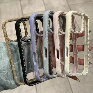 🚚COD🚚ขอบประดับเพชรเต็มวง เคสโทรศัพท์ for IPhone 17 Pro Max สำหรับ IPhone 13 14 15 11 12 16 Promax Air เคสใสกันกระแทก