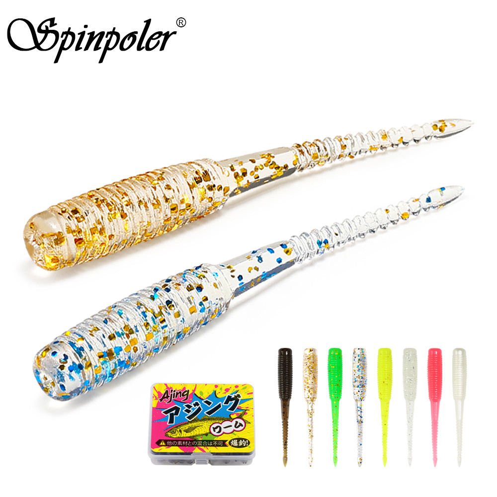 Spinpoler Glow In The Dark Soft Worm 20PCS 35 มม.Micro Ajing เหยื่อม้าปลาแมคเคอเรลล่อ