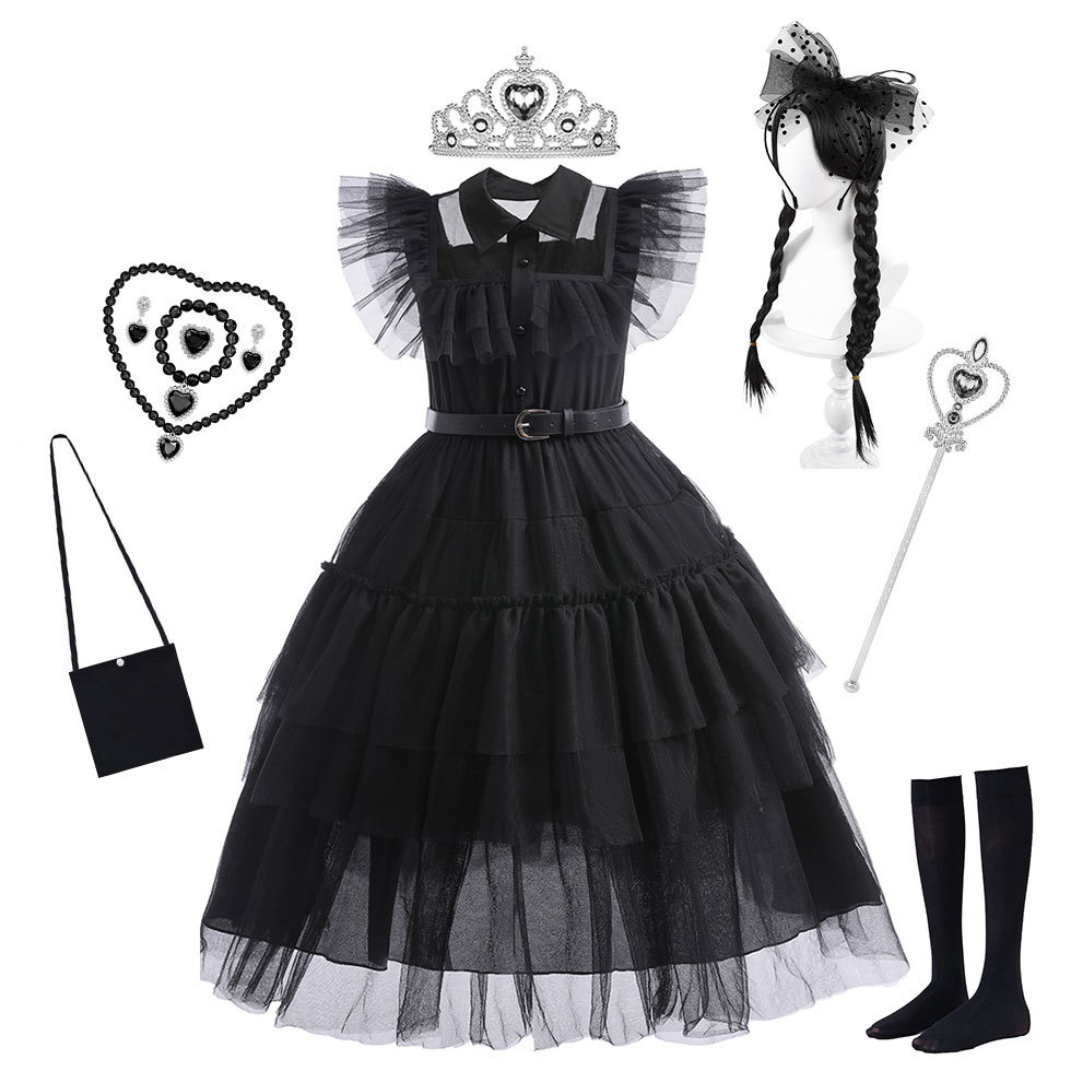 Adamsday Family wednesday wednesday Same Style Black Dress ชุดคอสเพลย์ขายร้อน