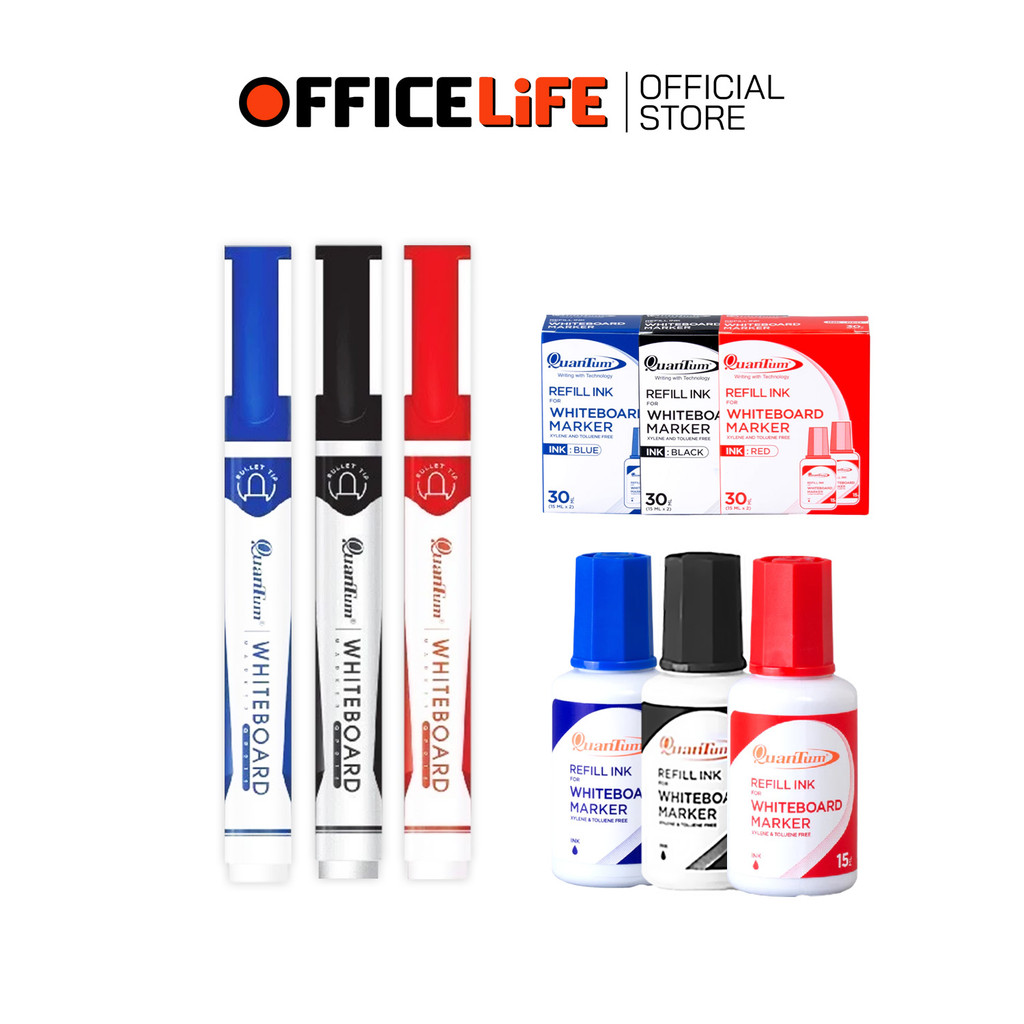 Quantum (ควอนตัม) ปากกาไวท์บอร์ด หัวกลม รุ่น QW1400 Whiteboard Marker จำหน่ายหมึกเติมแยก ( 1 แท่ง )