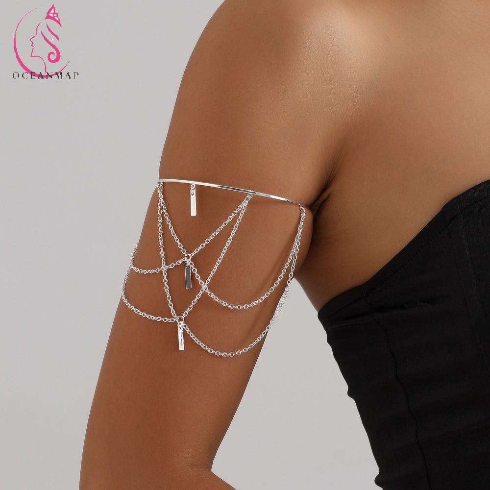 OCEANMAP Body Chain, Silver Gold Arm Cuff Bracelets, Vintage Jewelry Opening Bracelet Alloy Armlet U