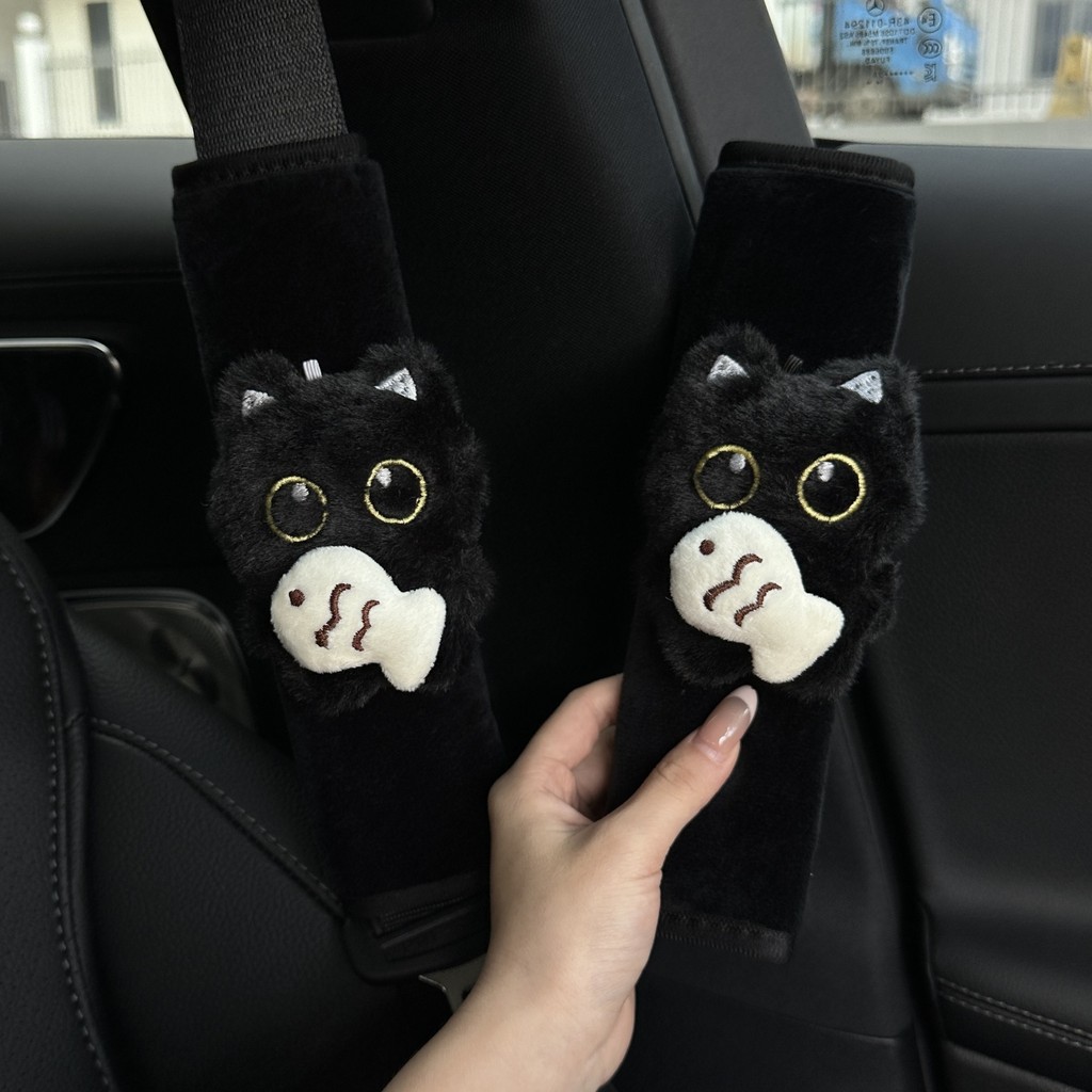 เล็กๆน้อยๆแมวดําเข็มขัดนิรภัยไหล่ปกเข็มขัดนิรภัยรถยนต์จับปกรถตกแต่งภายในป้องกันคอ