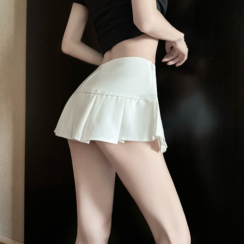 Withmin พร้อมส่งกระโปรงพลีตสั้นมีซับในเอวต่ำ mini skirt รูปที่ 7