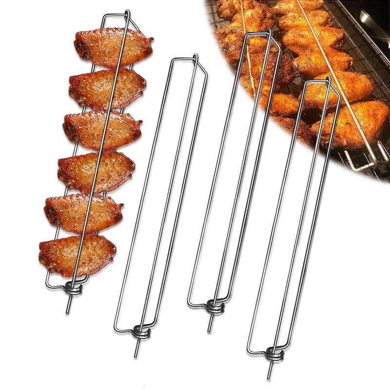 4Pcs Chicken Wing Rails For Grilling Stainless Steel Clamping Chicken Wing Rack BBQ Wing Rails Grill