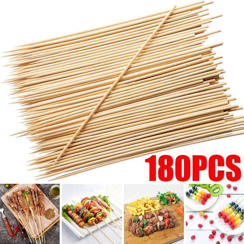 180/90Pcs Natural Wood Long Stick Disposable Bamboo Sticks for Barbecue Fruit BBQ Food Grade Skewer 