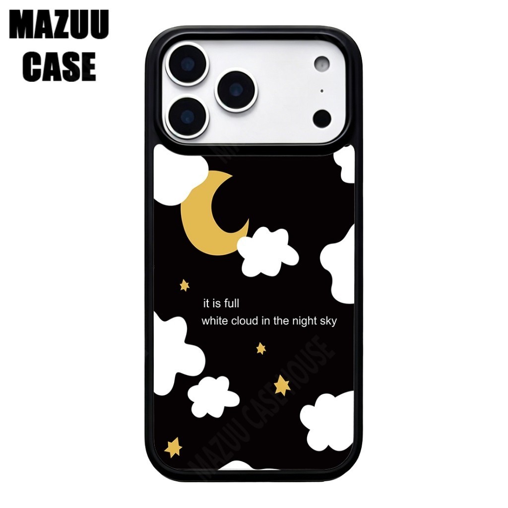 เคสไอโฟน TPU ขอบดำ หลังแข็งใส กันกระแทก ลายเมฆและดาวสไตล์คาวาอี สำหรับ iPhone 17 16 15 14 13 12 11 Pro Max Plus