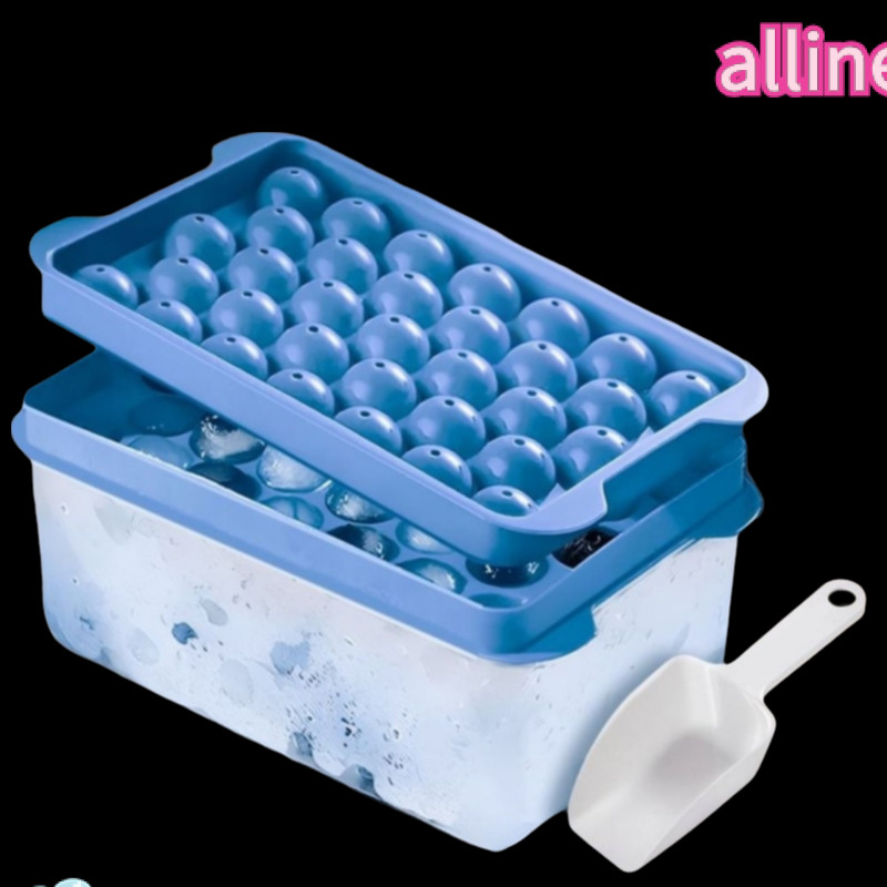 ALLINERROW ICE Grid Mold, Round with Scoop Ice Cube Tray, Creative Storage Box Silicone drink Sphere