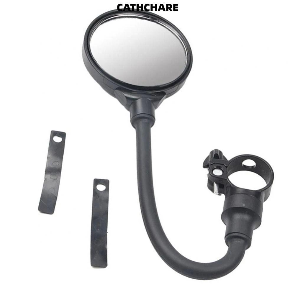 CATHCHARE294 กระจกมองหลังแฮนด์จักรยาน, กระจกท่อยาวสีดําแบบยืดหยุ่น, ที่จับซิลิโคนแบบปรับได้ กระจกจักรยาน