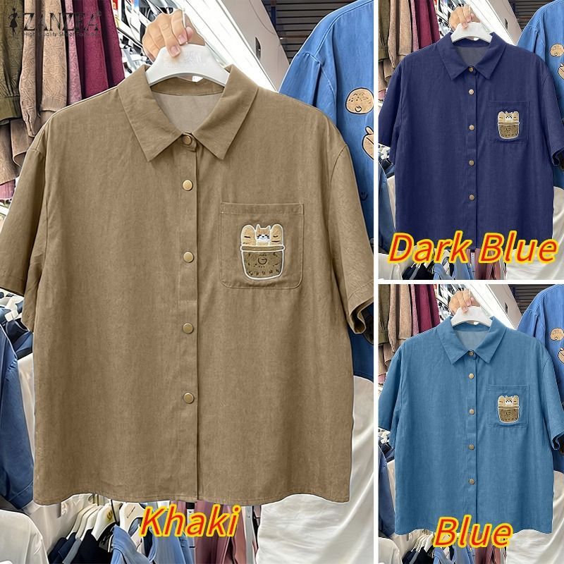 ZANZEA เสื้อเชิ้ตแขนยาวพิมพ์ลายแขนยาวสไตล์เกาหลีของผู้หญิง — صورة 3