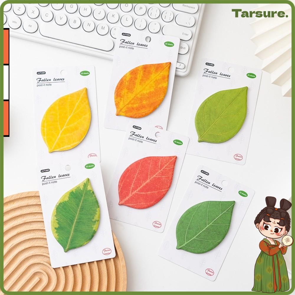 TARSURETH กระดาษโน้ตลายใบไม้ต้นไม้ 25 แผ่น/สมุดโน้ตเหนียวแบบมีกาวในตัว DIY