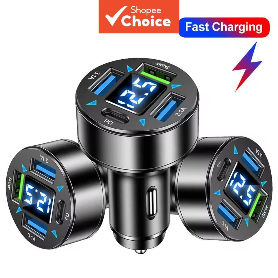 4 พอร์ต USB Car Charger PD Quick Charge 3.0 Type C Phone Adapter Fast