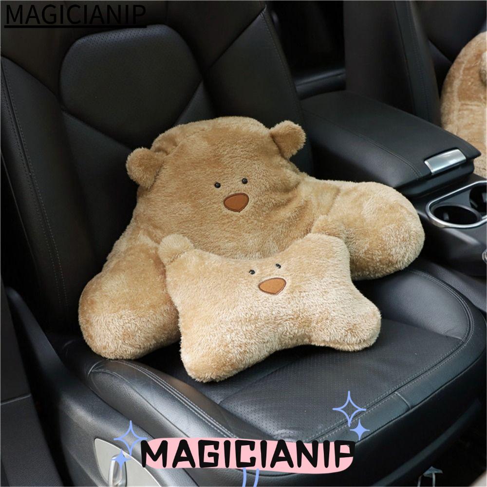 MAGICIANIP พนักพิงเบาะรถยนต์, ของเล่นตุ๊กตาอุปกรณ์ในรถยนต์ หมอนรองศีรษะในรถยนต์, หมีตกแต่งรถเอวเบาะ