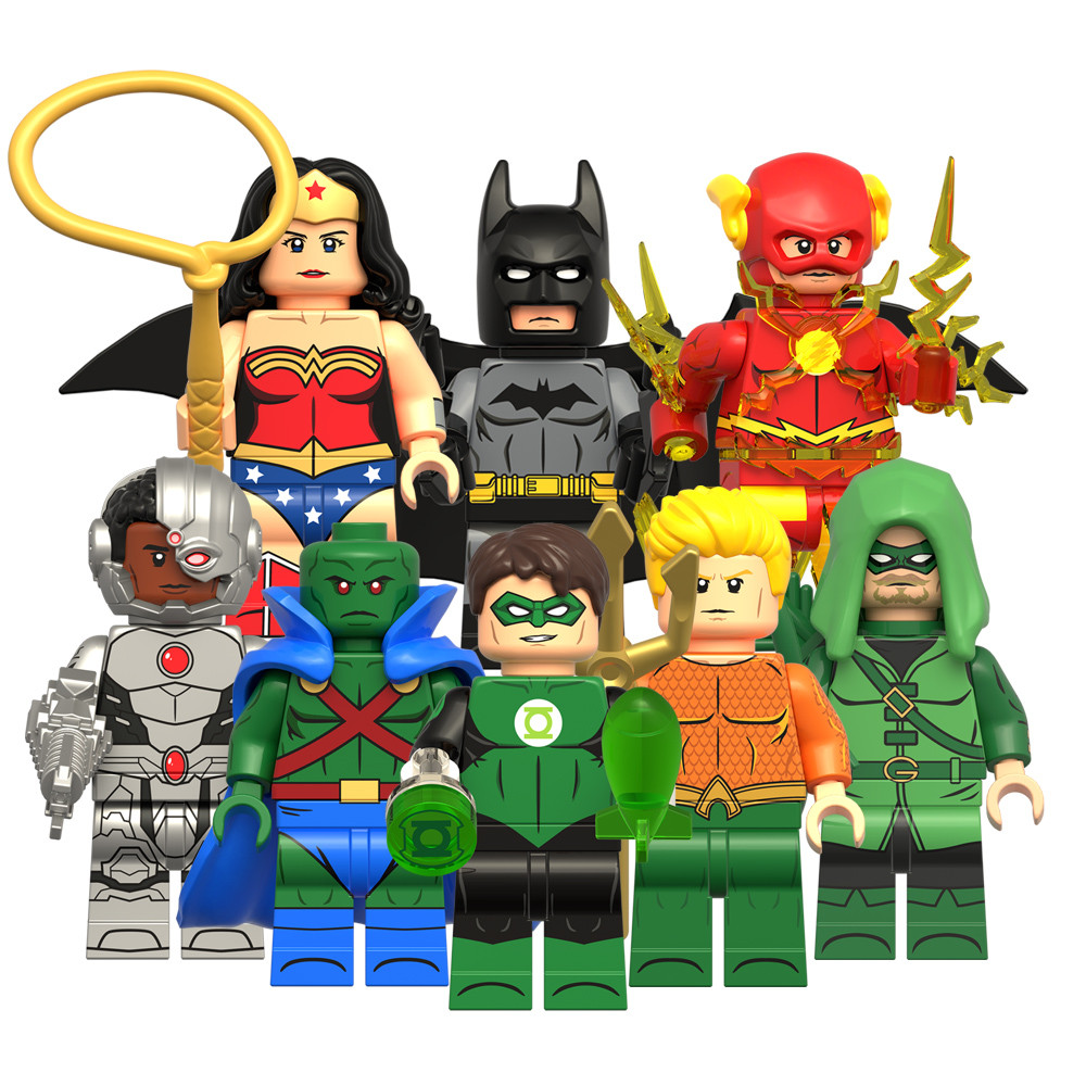 Heroes รูปของเล่น Martian Manhunter สีเขียวโคมไฟ Arrow Cyborg Aquaman แฟลชอาคารของเล่นของขวัญ