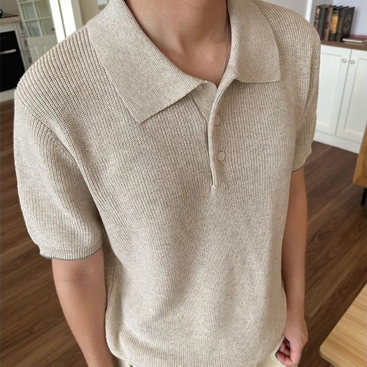 Polo Polo เสื้อสเวตเตอร์แขนสั้นผู้ชายผู้หญิง American Retro Old Money Loose Feeling All-Match Loose 