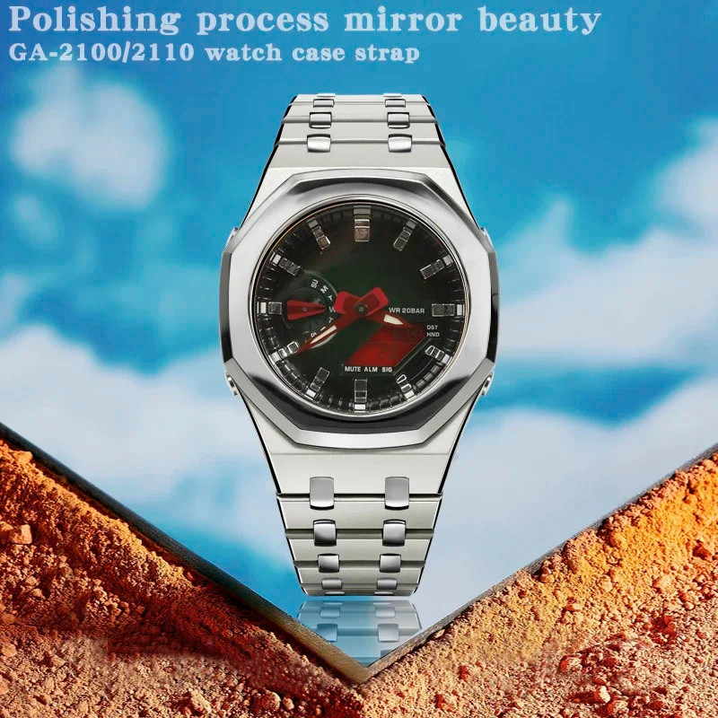 Luxury Polishing Metal Mod Kit for Ga 2100 GA-2110 GA-B2100 Stainless Steel Bracelet Silver Bezel st