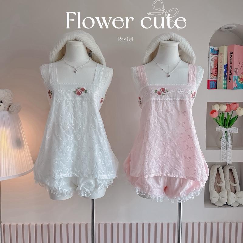 Flower cute สายเดี่ยวลูกไม้ ผ้าฉลุลูกไม้ กางเกงลูกไม้ น่ารักมาก
