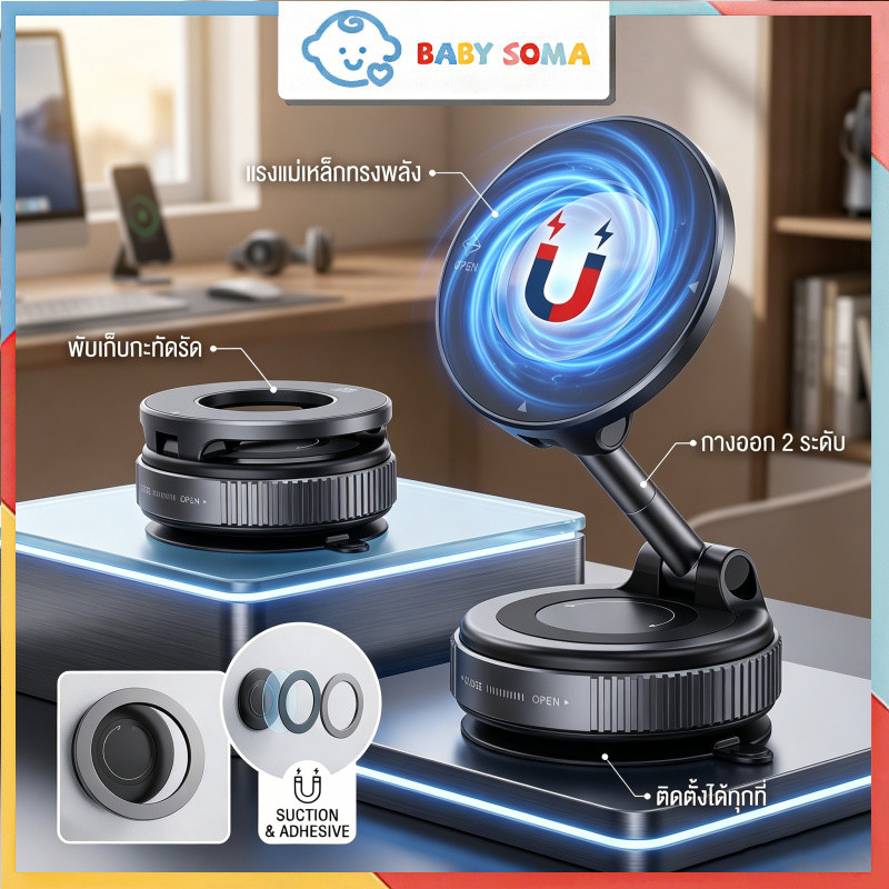 K007 ที่วางโทรศัพท์ในรถยนต์ แบบแม่เหล็ก ปรับได้ 360 magnetic phone car holder ใช้ได้กับมือถือทุกรุน